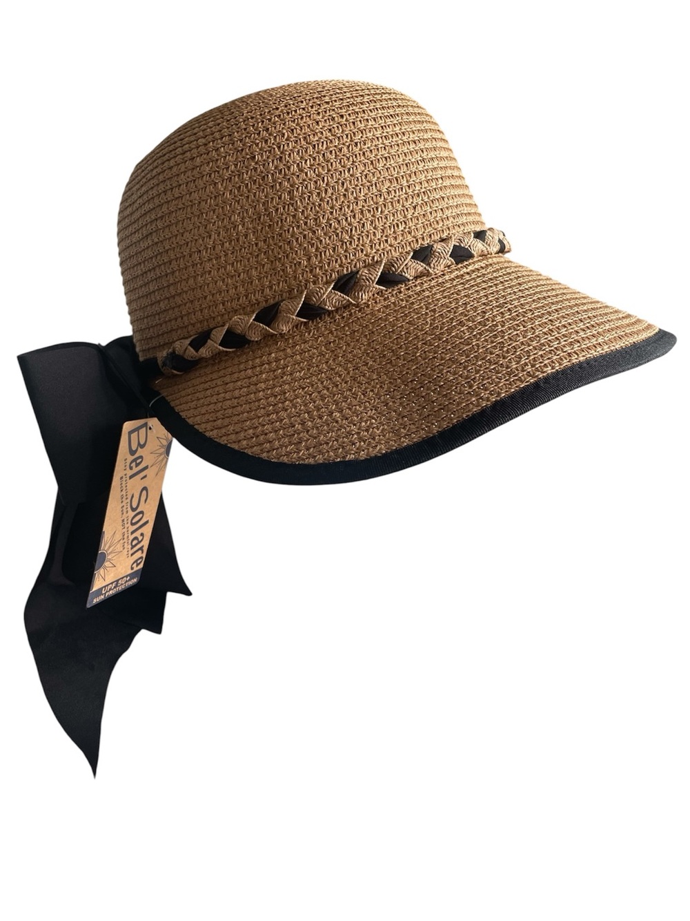 Bel Solare UPF 50+ Women’s Wide Brim Sun Hat Beige Black Bow One Size NWT